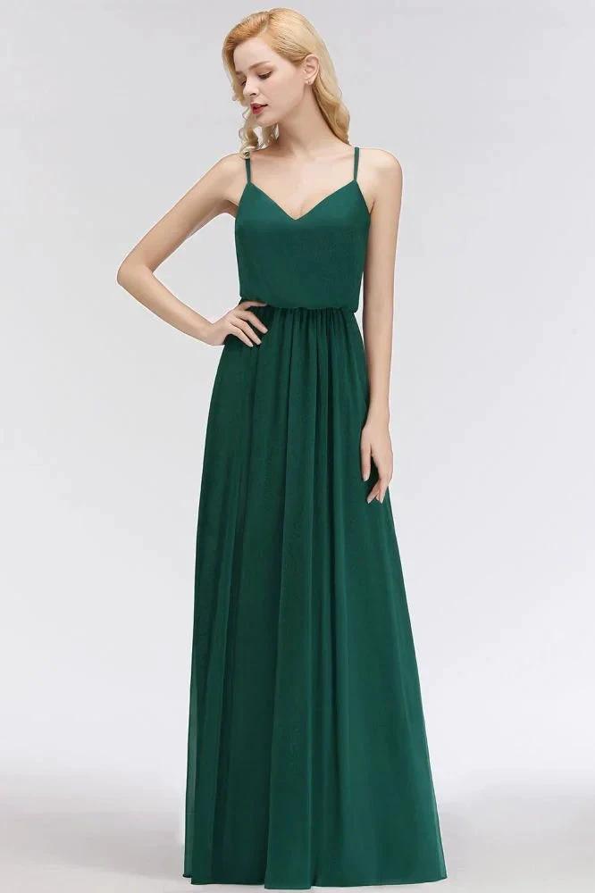 Elegant A-line Spaghetti Chiffon Bridesmaid Dresses V-neck Evening Maxi Gown (ZD13049)