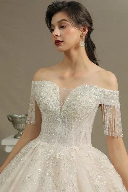 Elegant A-line wedding dresses | Wedding dresses with sleeves (ZD13778)