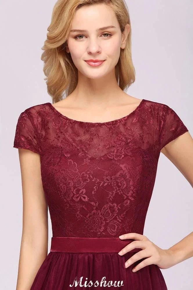Elegant Cap Sleeves Floral aline Evening Swing Dress Appliques Tulle Bridesmaid Dress (ZD12880)