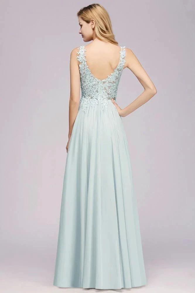 Elegant Chiffon Lace V-Neck Sleeveless Floor-Length A-Line Bridesmaid Dress with Beadings (ZD13124)