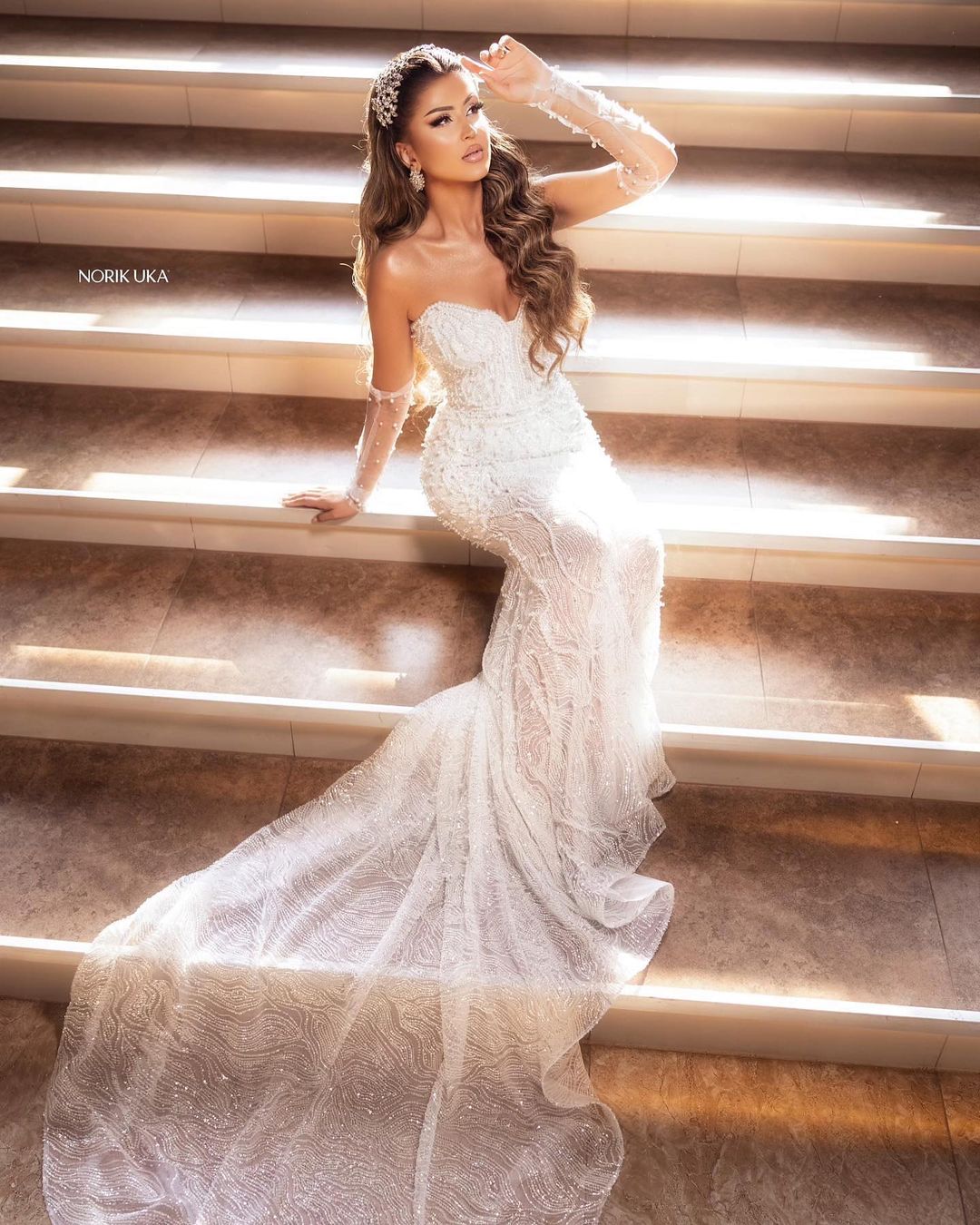 Refined Floor-Length Sweetheart Sleeveless Mermaid Lace Wedding Dress with Beaded Accents (ZD17414)