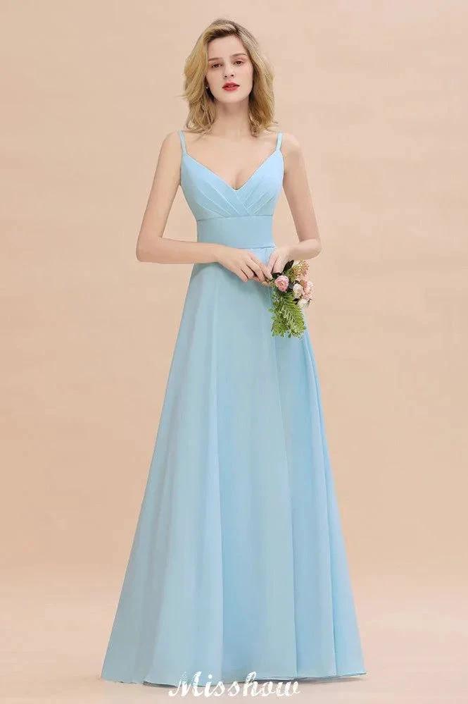 Elegant Front Split Bridesmaid Dress Garden Spaghetti Straps V-neck Floor Length Dress (ZD12893)