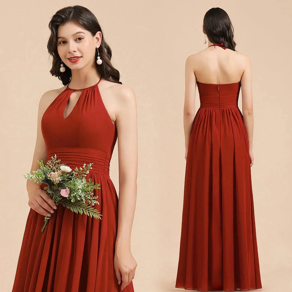 Elegant Halter Aline Chiffon Bridesmaid Dress Sleeveless Floor Length Wedding Party Dress (ZD13098)