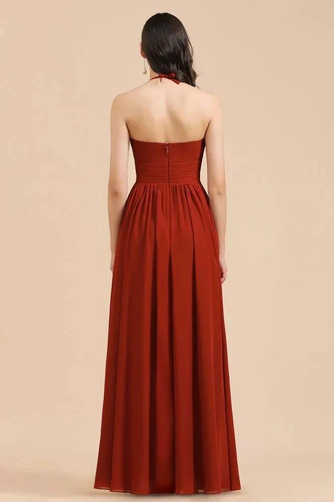 Elegant Halter Aline Chiffon Bridesmaid Dress Sleeveless Floor Length Wedding Party Dress (ZD13098)
