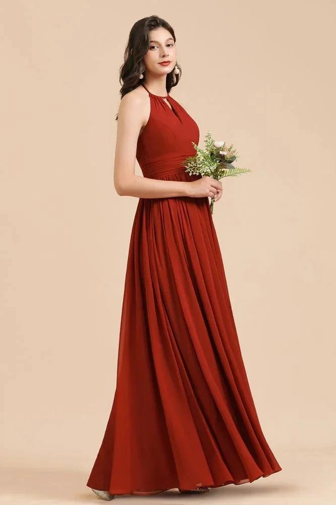 Elegant Halter Aline Chiffon Bridesmaid Dress Sleeveless Floor Length Wedding Party Dress (ZD13098)