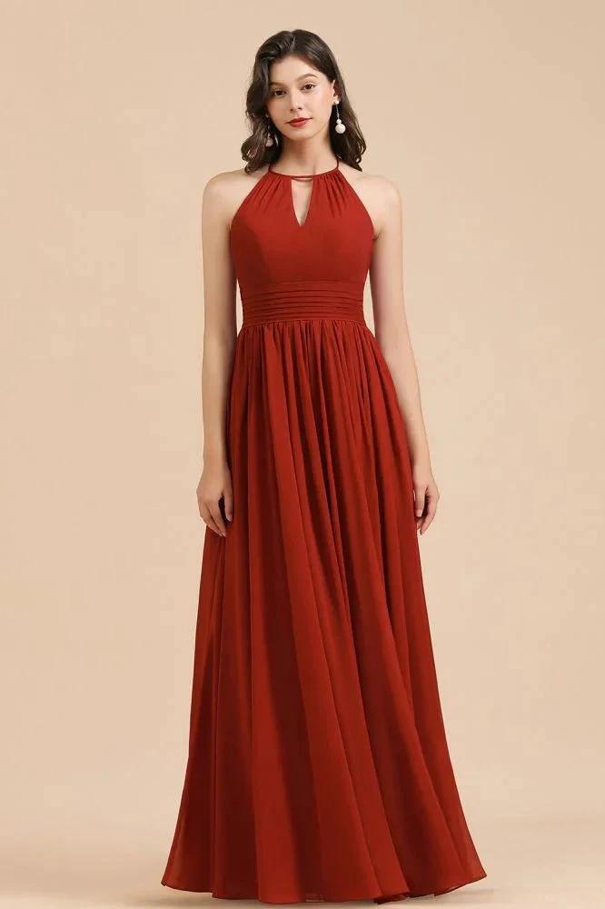 Elegant Halter Aline Chiffon Bridesmaid Dress Sleeveless Floor Length Wedding Party Dress (ZD13098)