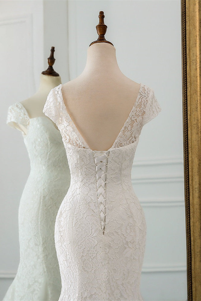 Elegant Lace Cap-Sleeves Sweetheart Mermaid Wedding Dresses (ZD17421)