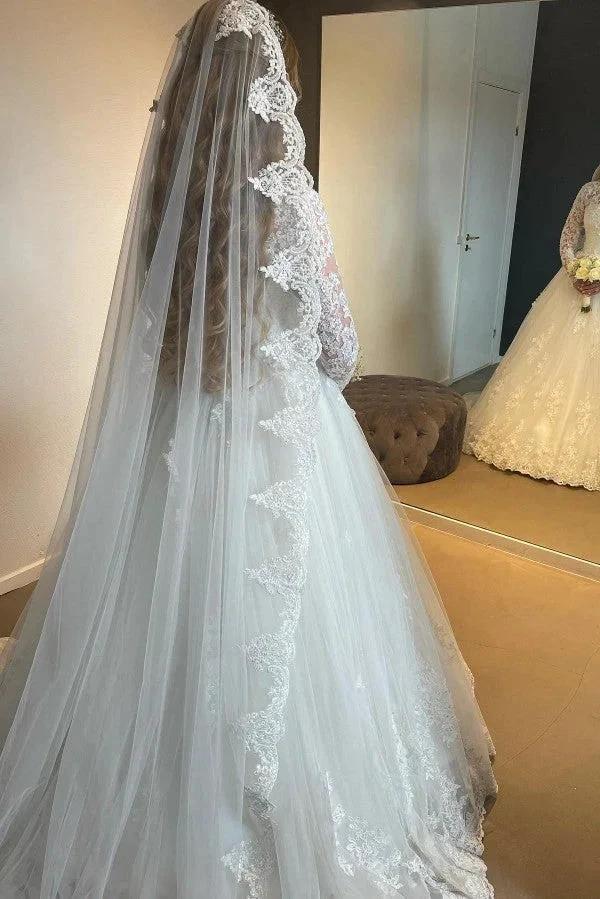 Elegant Long A-line Lace Wedding Dresses With Long Sleeves (ZD14832)