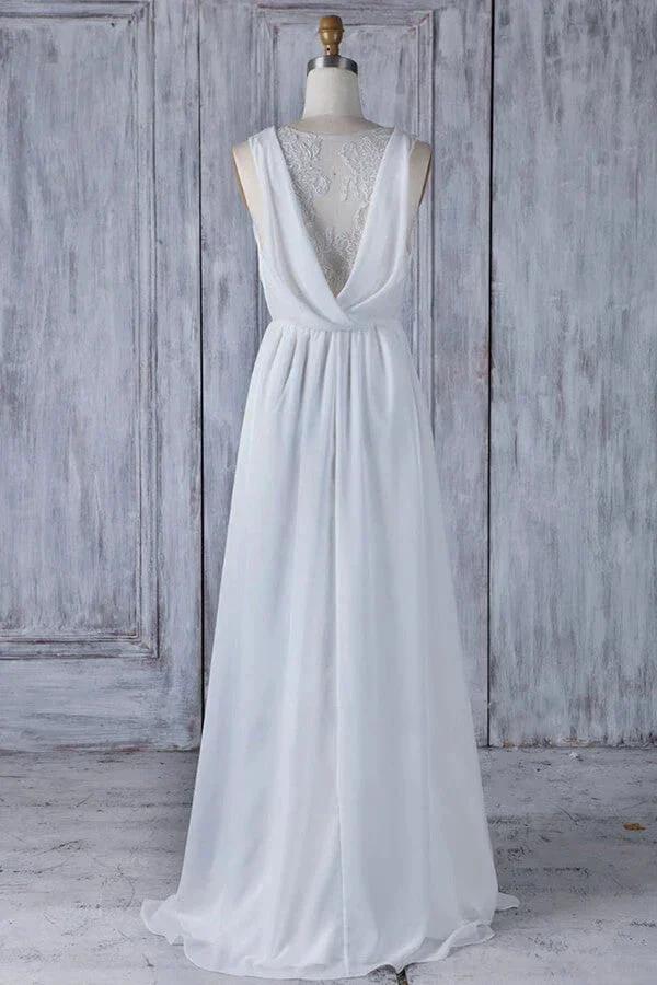 Elegant Long A-line Ruffle Lace Chiffon Wedding Dress (ZD14374)