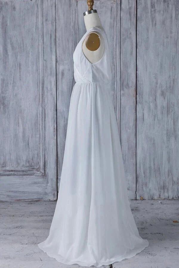 Elegant Long A-line Ruffle Lace Chiffon Wedding Dress (ZD14374)
