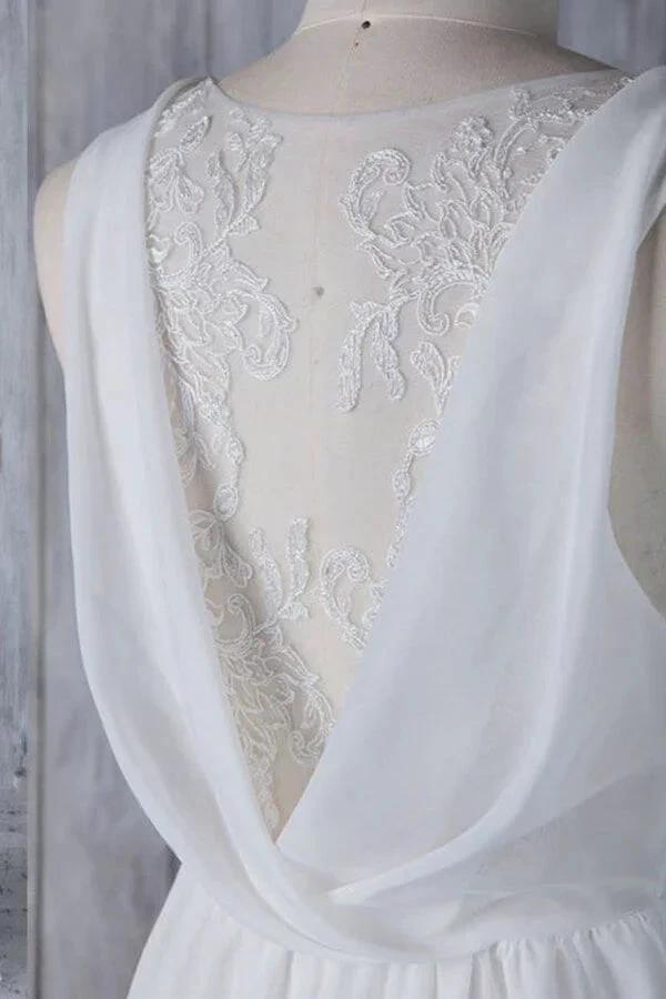 Elegant Long A-line Ruffle Lace Chiffon Wedding Dress (ZD14374)