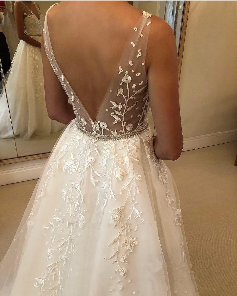 Elegant Long A-line Sweetheart Tulle Open Back Wedding Dress (ZD15149)