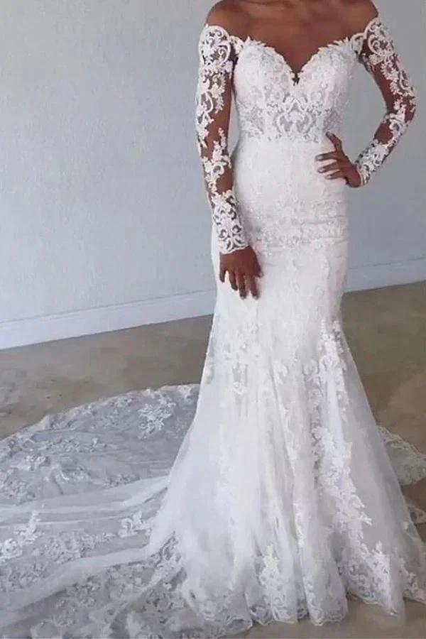Elegant Long Mermaid Sweetheart Lace Wedding Dress with Sleeves (ZD15148)