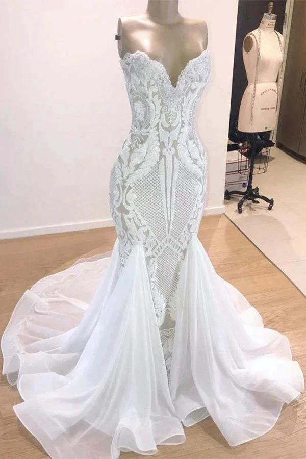 Elegant Long Mermaid Sweetheart Sequins Wedding Dress (ZD14426)