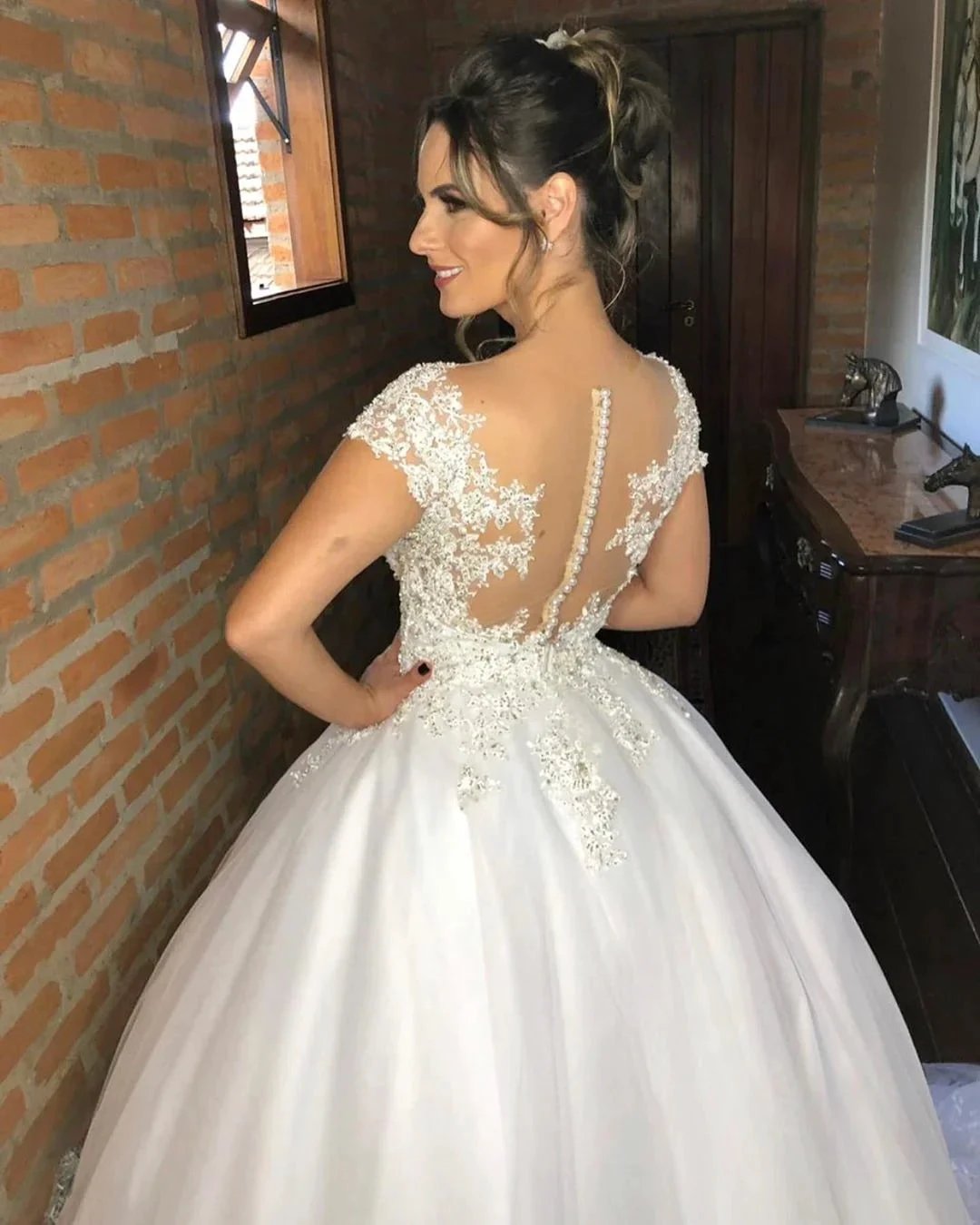 Elegant Long Princess Appliques Lace V-neck Wedding Dresses (ZD14334)