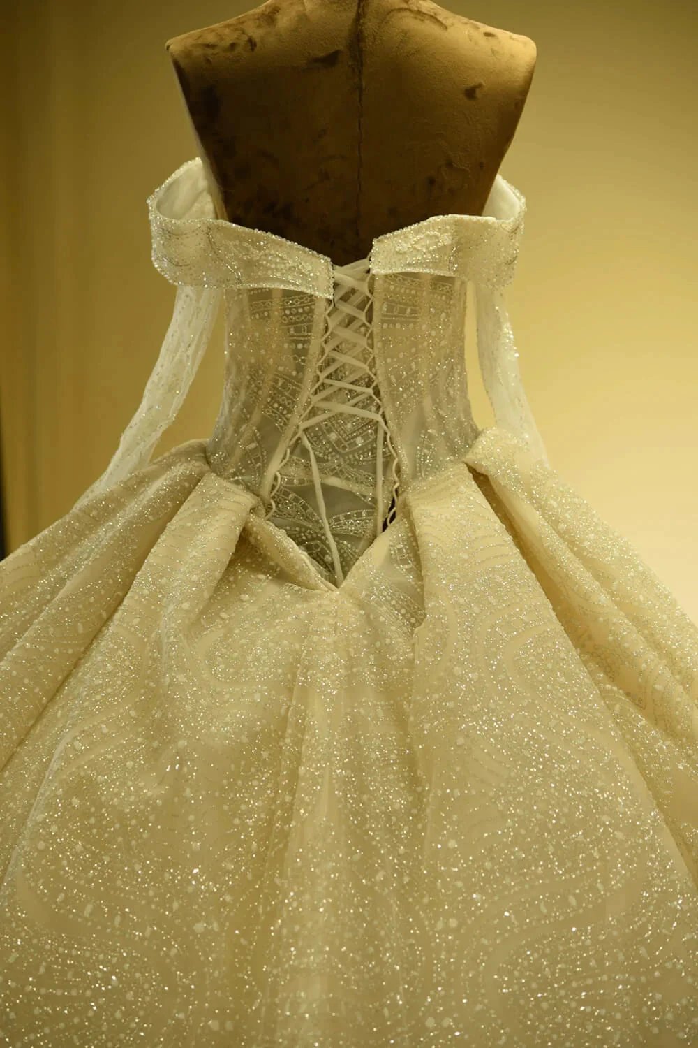 Elegant Long Sleeve Sweetheart Lace-up Ivory Tulle Ball Gown Wedding Dress (ZD14772)