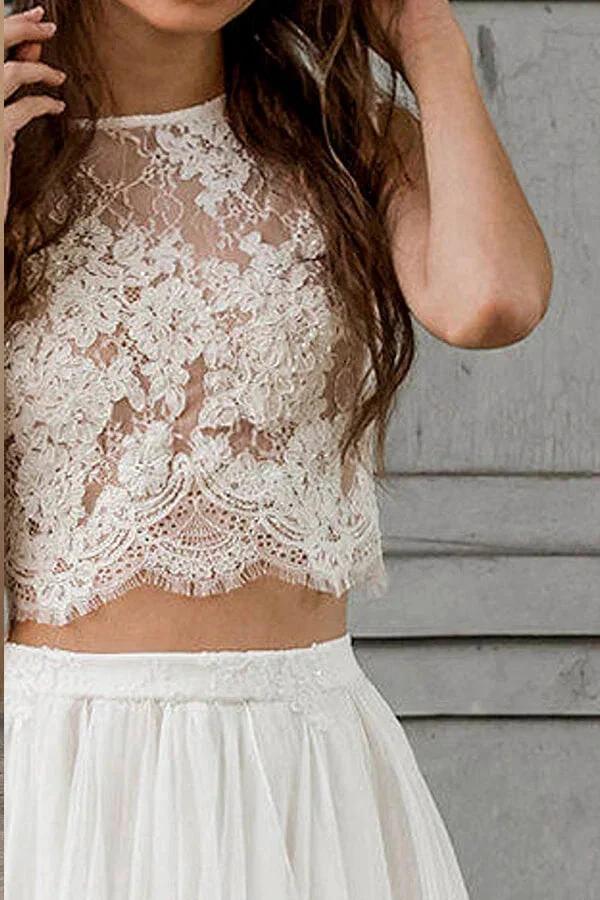 Elegant Long Two Piece A-line Lace Chiffon Wedding Dress (ZD14365)