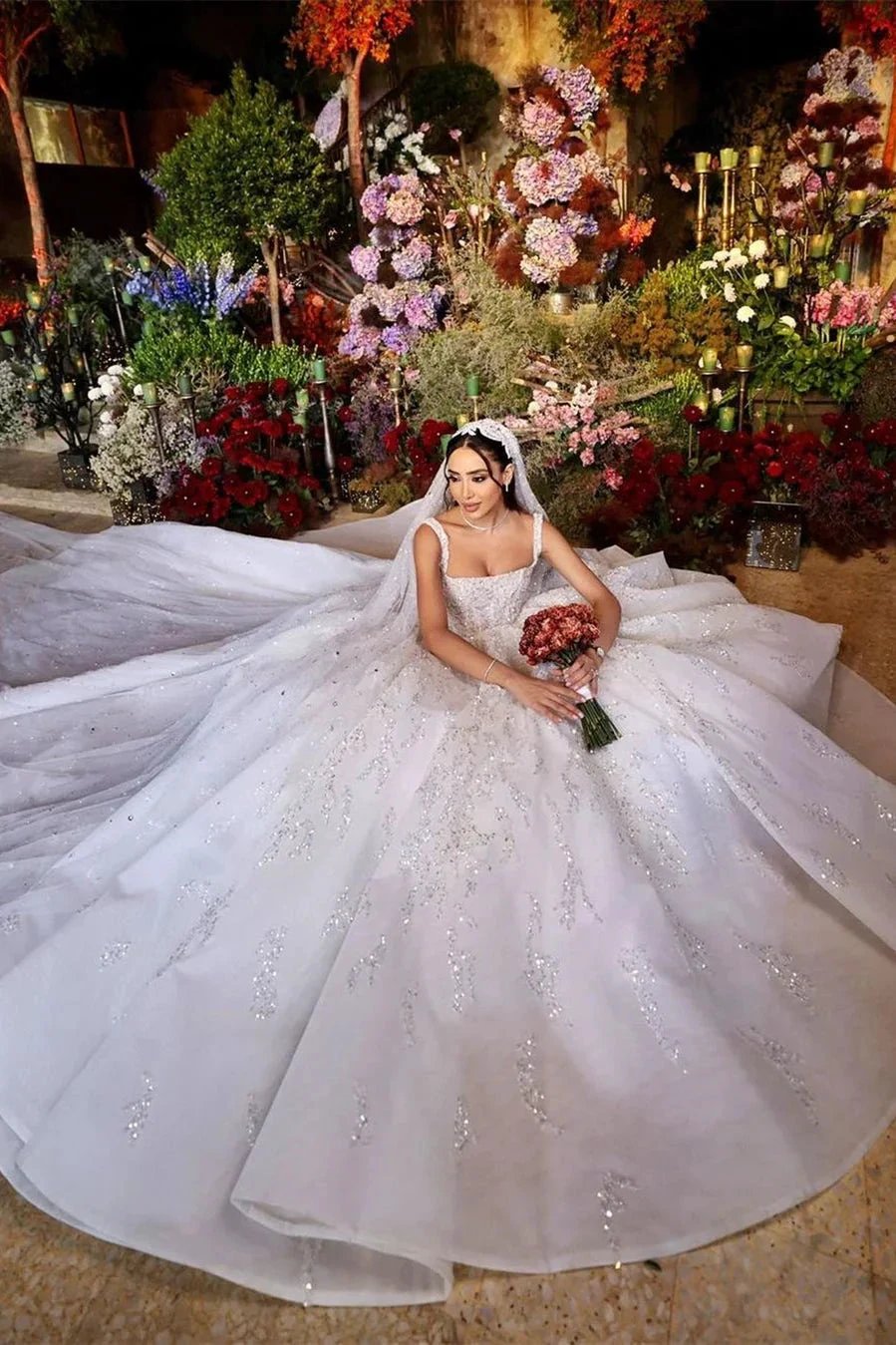 Elegant Long White A-line Appliques Lace Straps Weeding Dress (ZD16455)