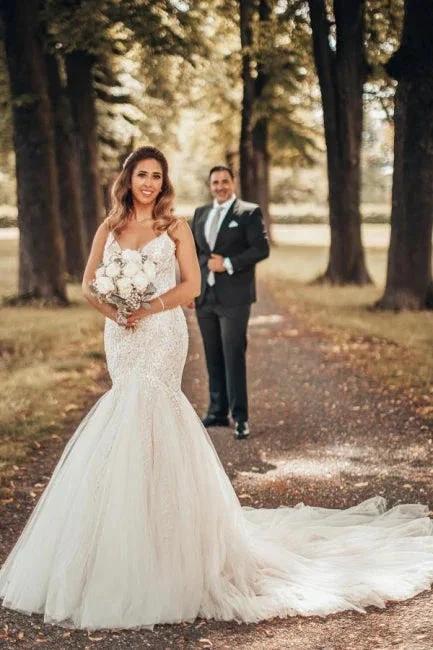 Elegant Mermaid Spaghetti Straps Backless Wedding Dresses With Lace (ZD14498)