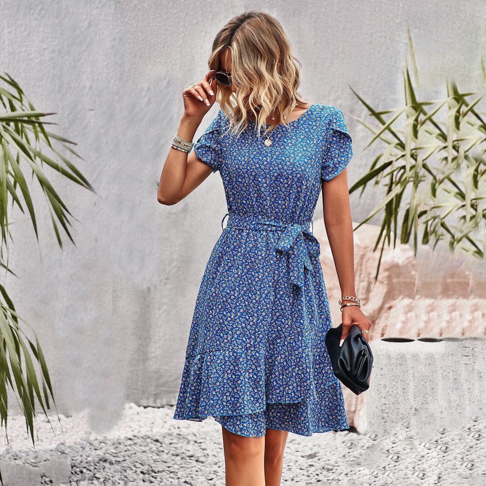 Doris Chic Blue Bohemian Mini Dress Designer Edit