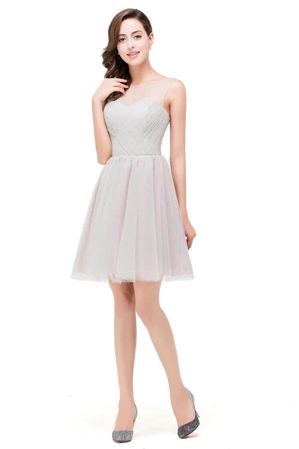 Elegant Silver A-line Mini Crew Bridesmaid Dresses (ZD13079)