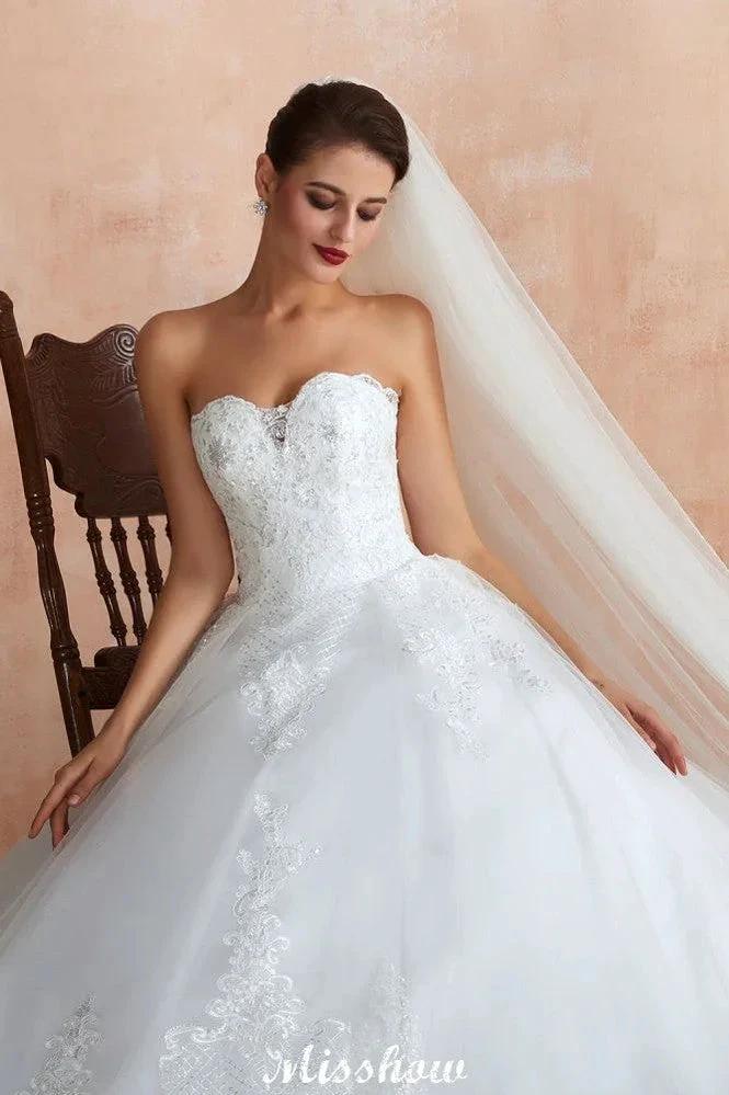 Elegant Sweetheart White Wedding Dress | Simple Tulle Beach Aline Ball Gown (ZD13985)