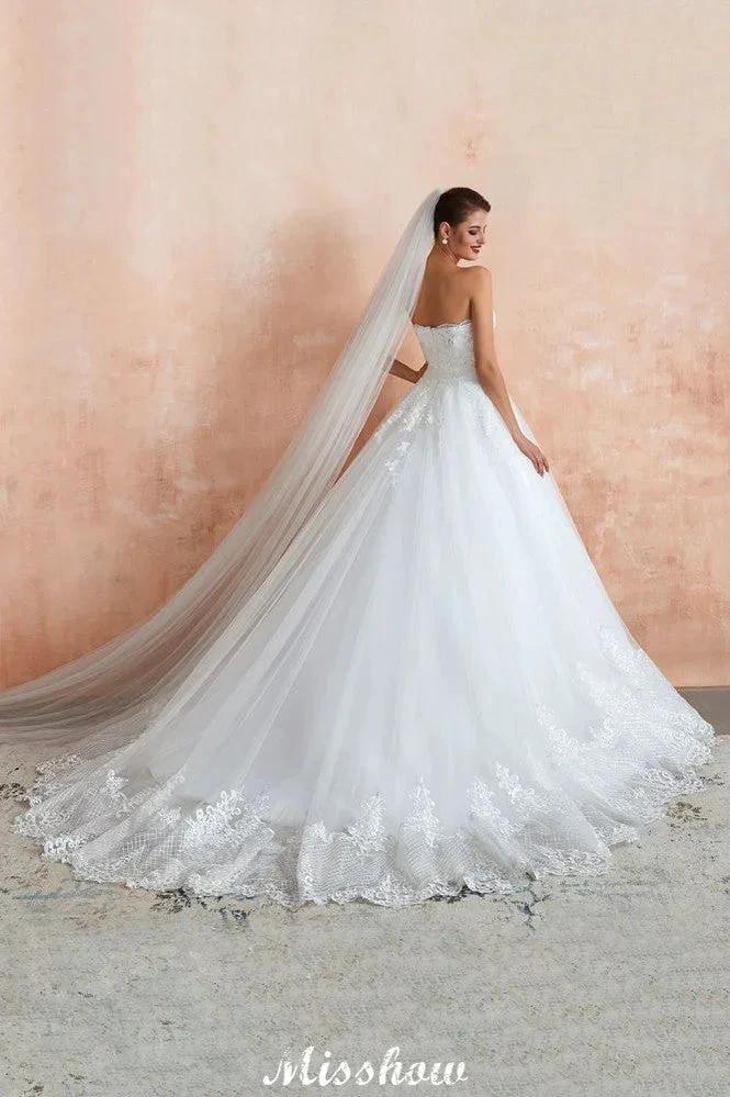 Elegant Sweetheart White Wedding Dress | Simple Tulle Beach Aline Ball Gown (ZD13985)