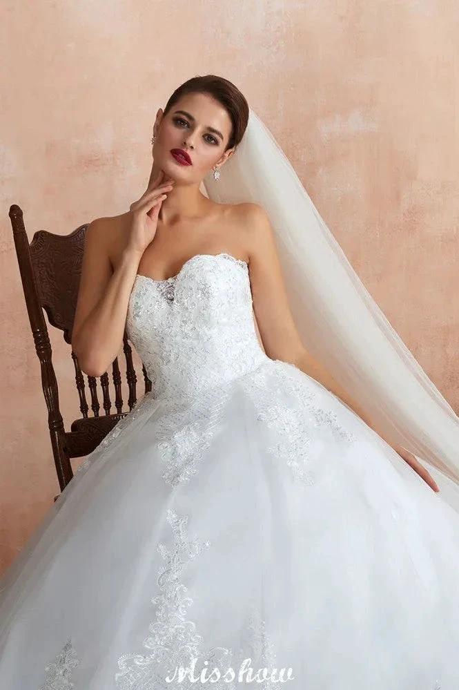 Elegant Sweetheart White Wedding Dress | Simple Tulle Beach Aline Ball Gown (ZD13985)