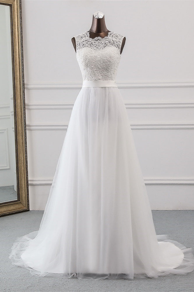 Elegant Tullace Jewel Sleeveless White Wedding Dresses with Appliques (ZD17422)