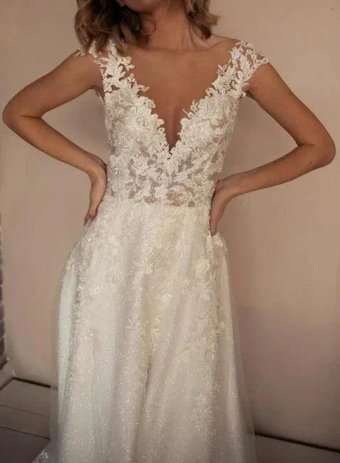 Elegant V-Neck A-Line Sleeveless Wedding Dresses With Lace (ZD14602)