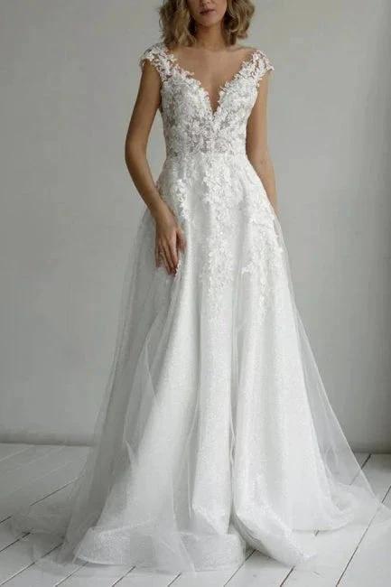 Elegant V-Neck A-Line Sleeveless Wedding Dresses With Lace (ZD14602)
