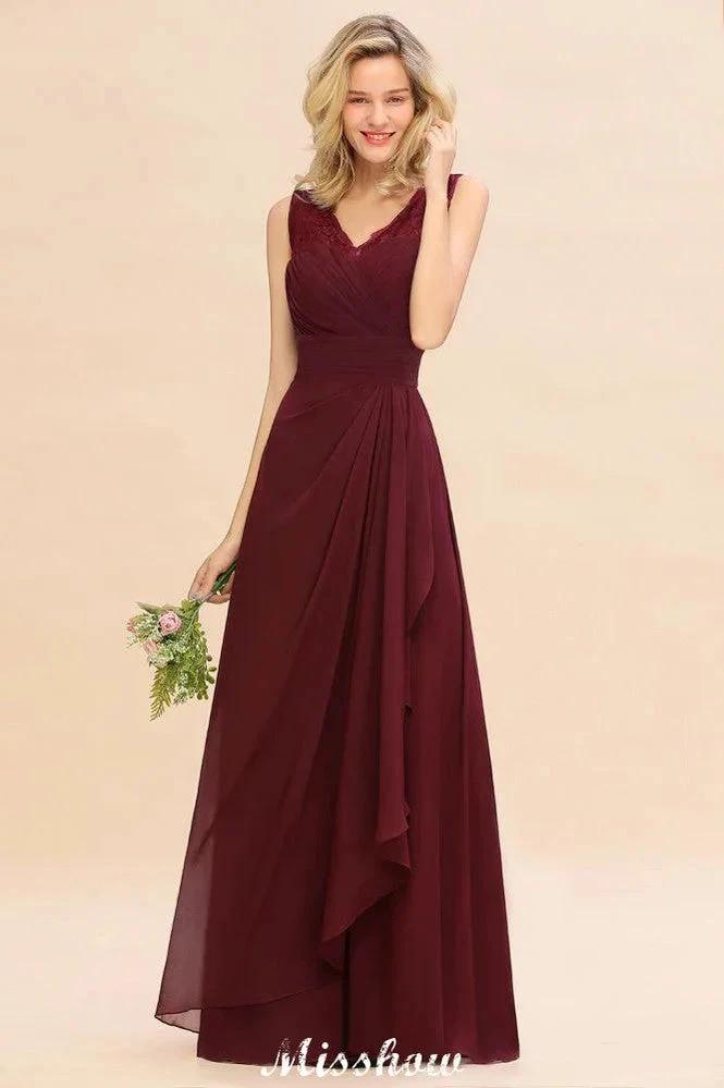 Elegant V-Neck aline Bridesmaid Dress Burgundy Backless Chiffon Party Dress (ZD12931)