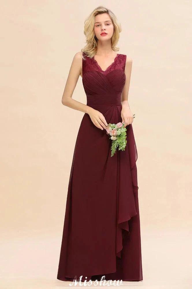 Elegant V-Neck aline Bridesmaid Dress Burgundy Backless Chiffon Party Dress by misshow.com