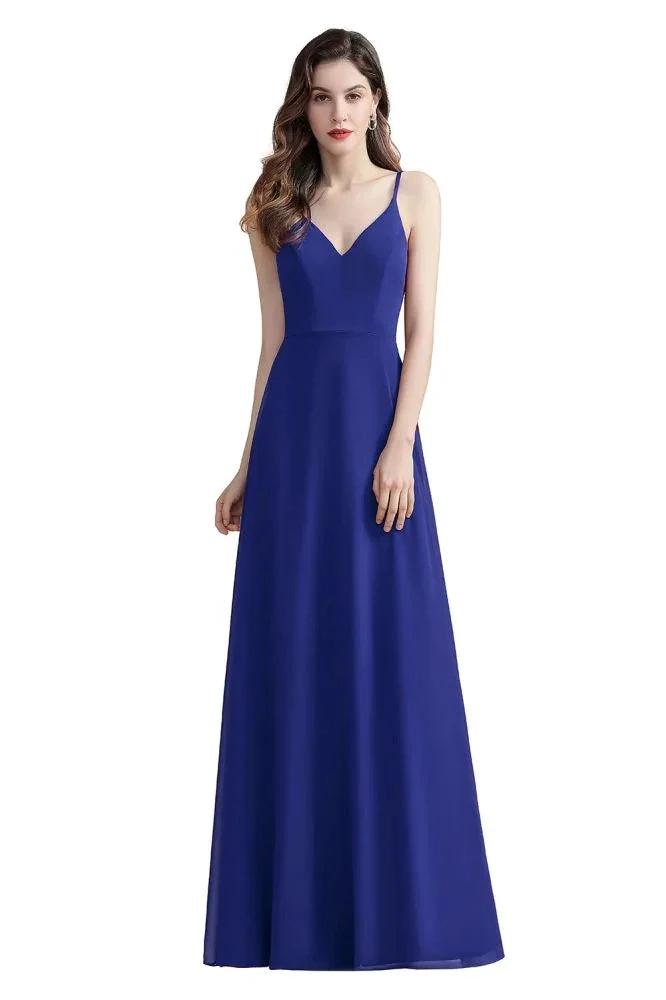 Elegant V-Neck Chiffon Aline Bridesmaid Dress Sleeveless Evening Prom Maxi Dress by misshow.com