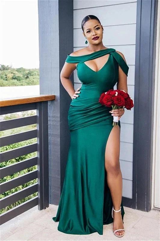 Elegant Vintage Off-the-Shoulder Elastic Woven Satin Ruched Sleeveless Bridesmaid Dresses (ZD13140)