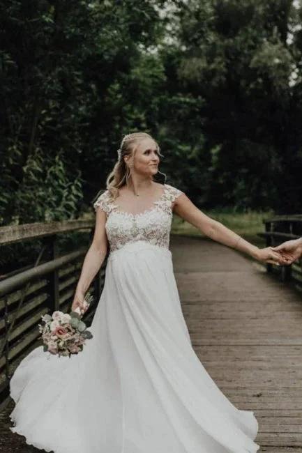 Elegant Wedding Dresses Long Tulle | Wedding dresses with lace (ZD14666) - VelvetHem