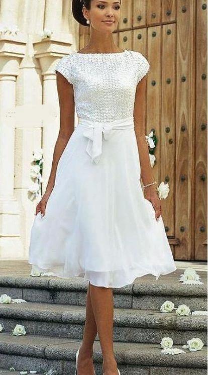 Elegant White A-line Chiffon Wedding Dress With Short Sleeve (ZD16432)