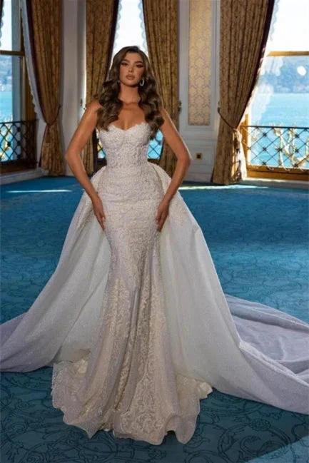 Elegant White Long A-Line Sleeveless Wedding Dresses With Lace (ZD14626)