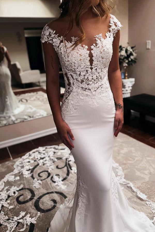 Elegent Long Mermaid Sweetheart Sleeveless Chapel Train Backless Wedding Dress (ZD16703) - VelvetHem