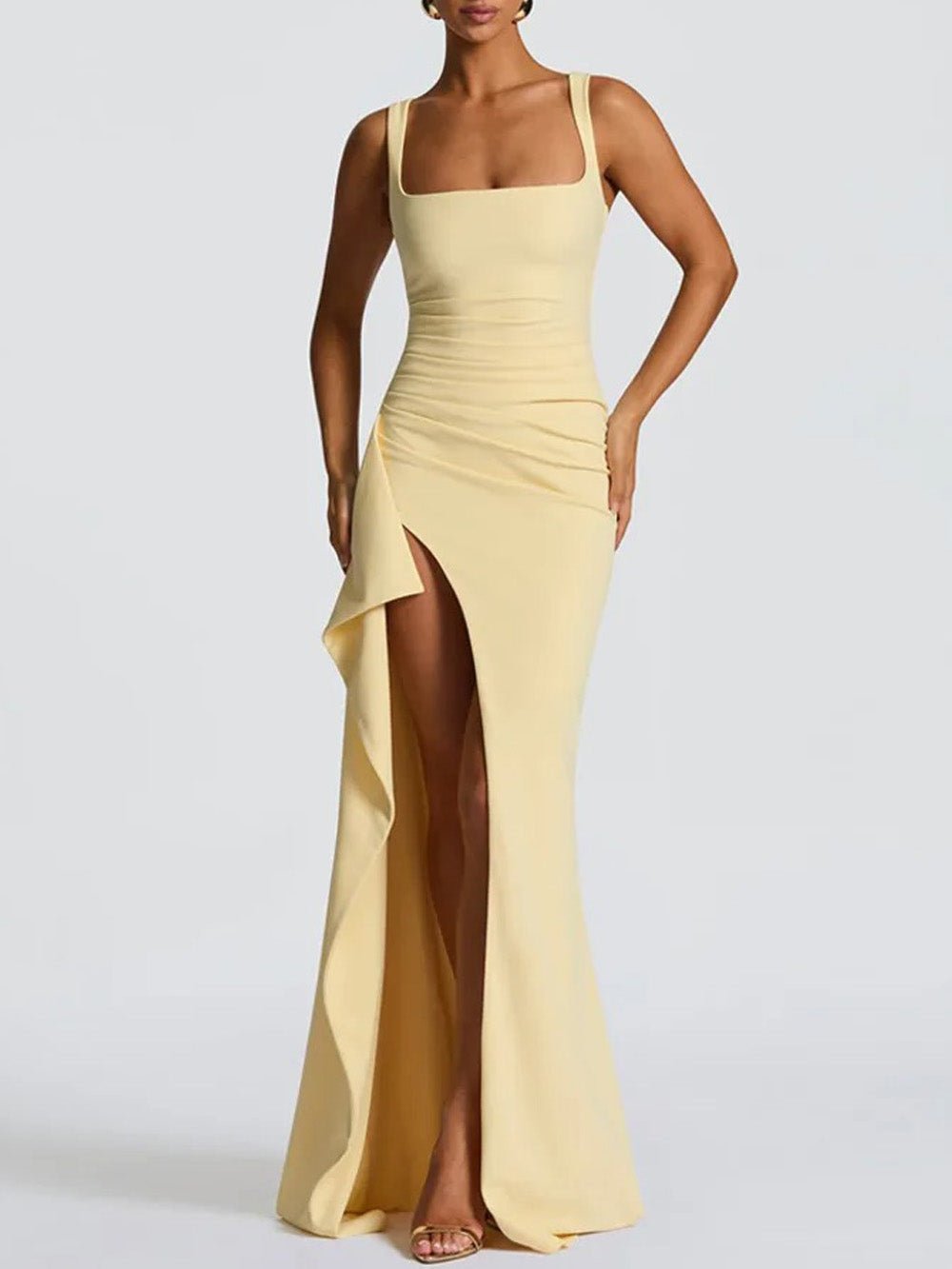 Elena Draped Slit Maxi Dress
