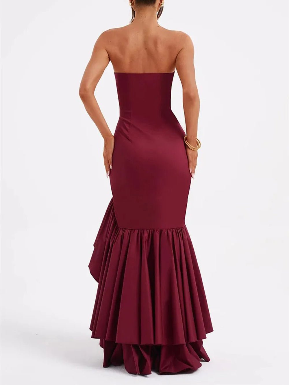 Eliza Strapless Split Ruffle Maxi Dress