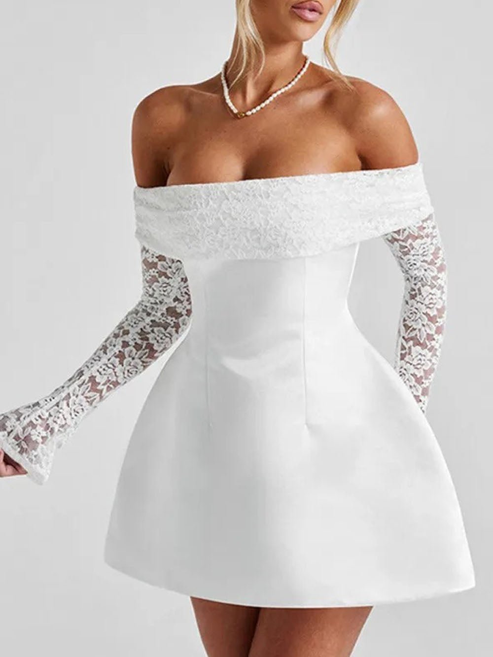 Elodie Off Shoulder Lace Mini Dress