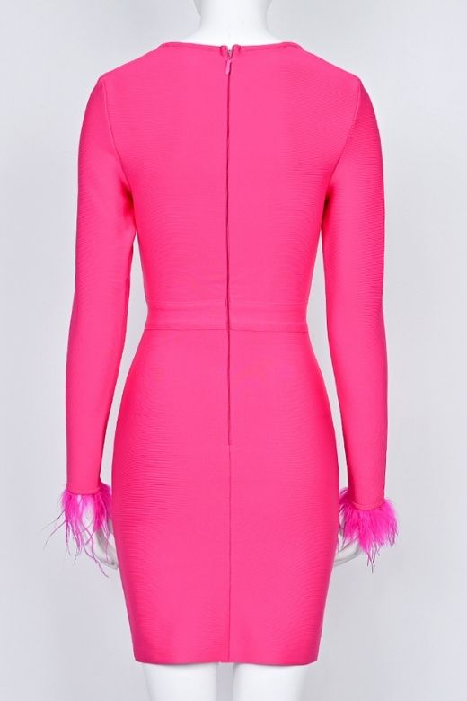 Erin Long Sleeve Bandage Mini Dress - Hot Pink
