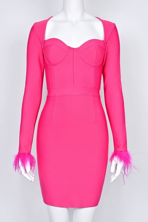 Erin Long Sleeve Bandage Mini Dress - Hot Pink