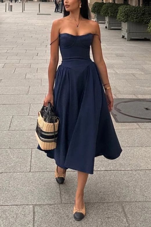 Everly Midi Dress - Navy Blue