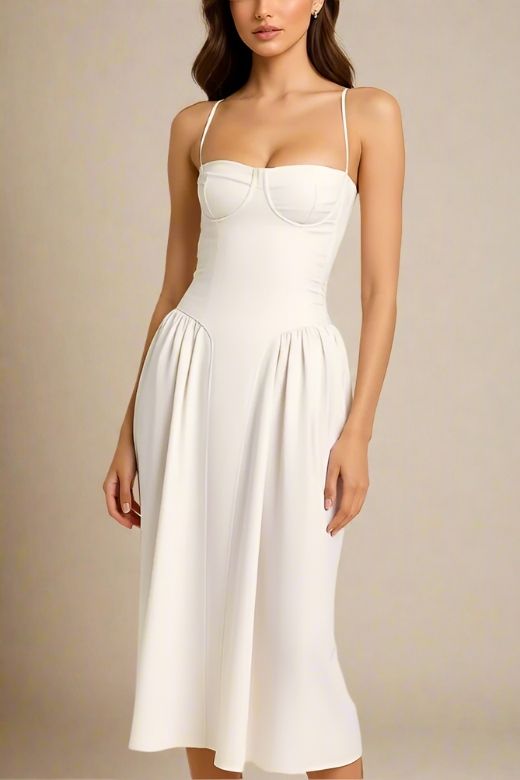 Everly Midi Dress - White Pearl