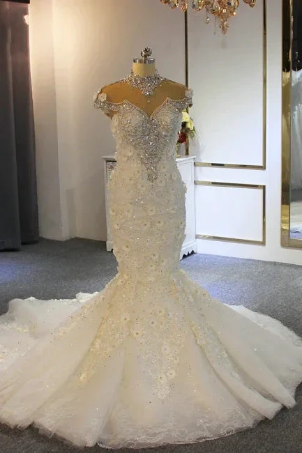 Extravagant wedding dresses mermaid | Wedding dress with lace by misshow.com