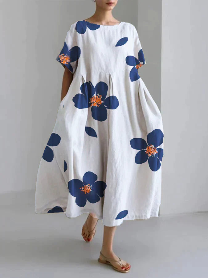 Nanda Effortless Women's Casual Loose Round Neck Floral Dress for Spring and Summer Evening Wear Edit