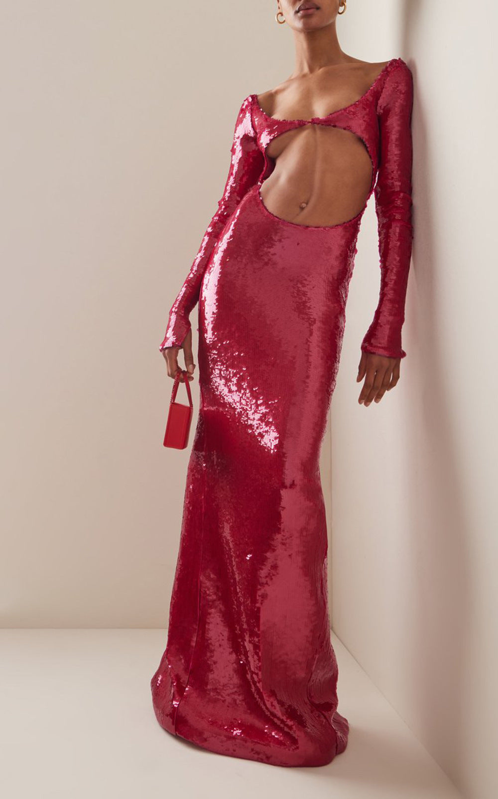 Sheer Panel Beaded Slit Prom Dress