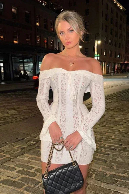 Off Shoulder Lace Relaxed Dress for Comfort Fit Design Boutique Fashion Style